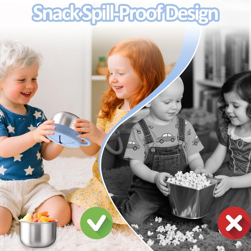 BUSOHA Stainless Steel Toddler Snack Cups - 9 OZ Spill-Proof Baby Snack Containers with Silicone Catcher and Lid Travel Snack Containers for Kids Food Grade Silicone Dishwasher Safe,Blue - Image 5